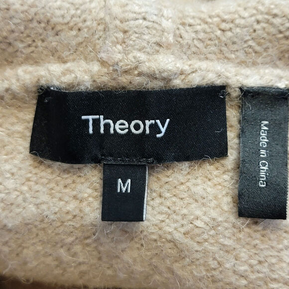 Theory Alpaca Blend Hooded Kangaroo Pocket Relaxed Fit Tan Sweater Size M - Picture 10 of 12